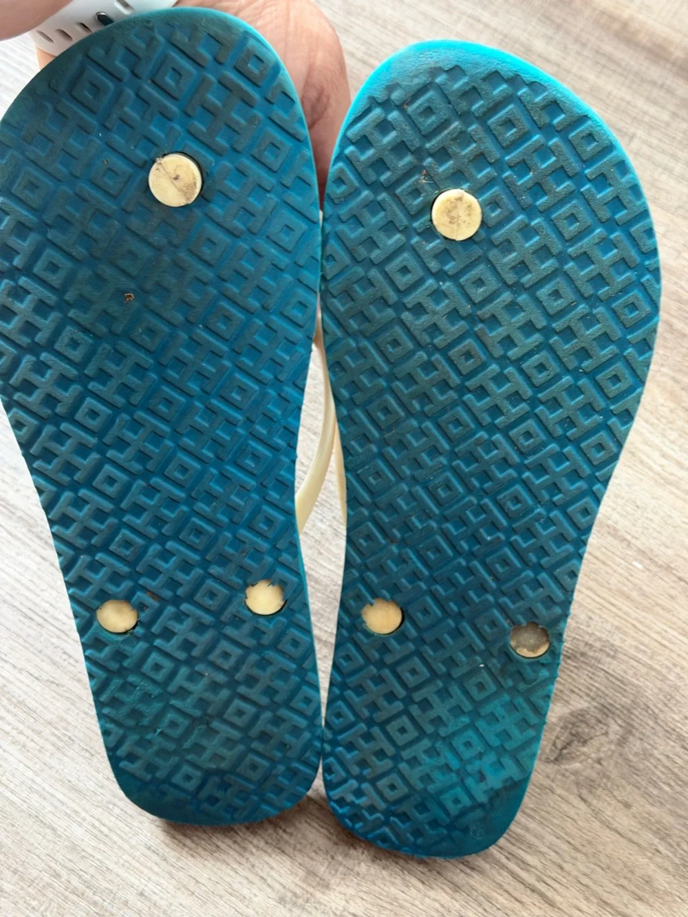 Tory Burch Blue Floral Print Flip Flops with Cream Straps